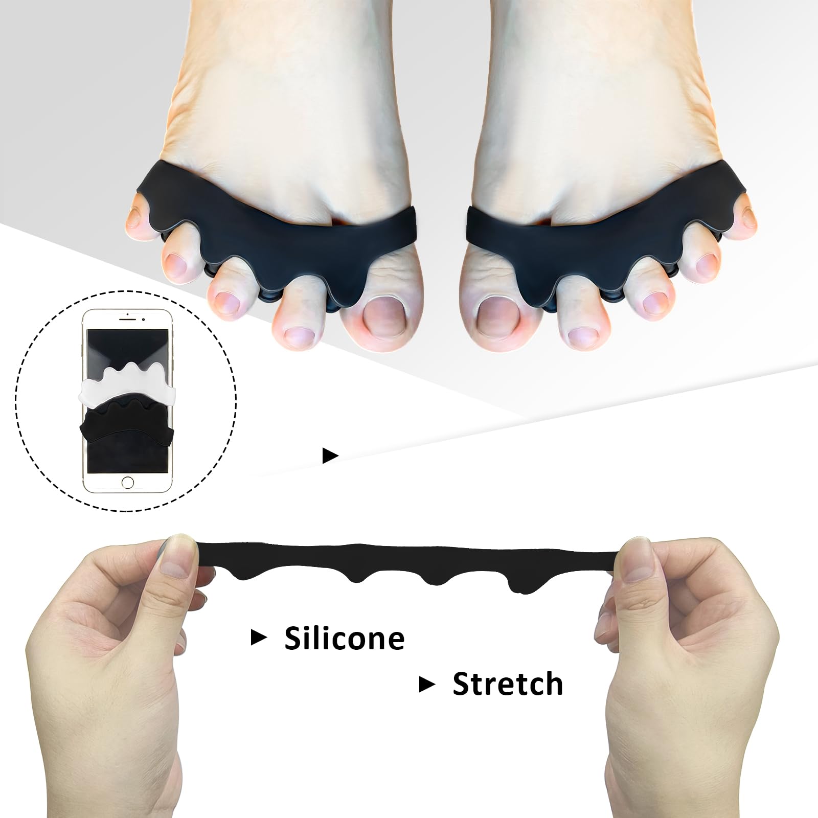 SUNFATT Toe Separators for Women,Toe Spacers for Women,Pedicures Toe Separators Use for Separation of Toenails or Nails,Beauty Pedicure Tools Suitable for Supplies for a Salon Pedicure: 0.39'' Toe interval 2 PCS black