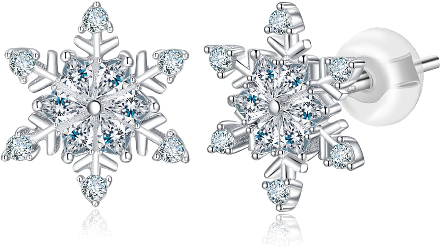 Snowflake Earrings for Women Girls 925 Sterling Silver Stud Earrings Hypoallergenic Cubic Zirconia Earrings for Sensitive Ears Snowflake Jewelry Chrismas Gifts.