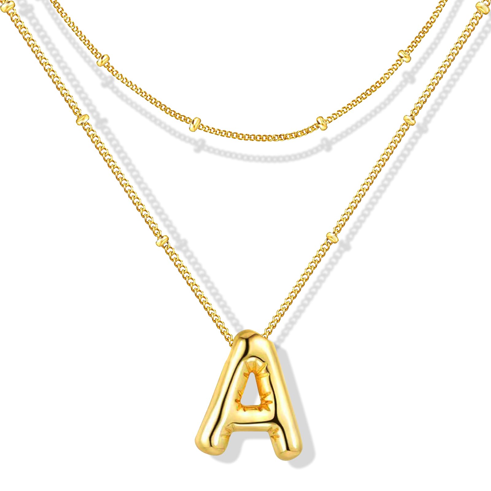 ZECICO Bubble Letter Necklace - Personalized Initial Pendant