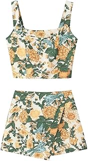 Women Two Piece Skirt Sets Floral Crop Top and Mini Skirt Sets Summer 20...