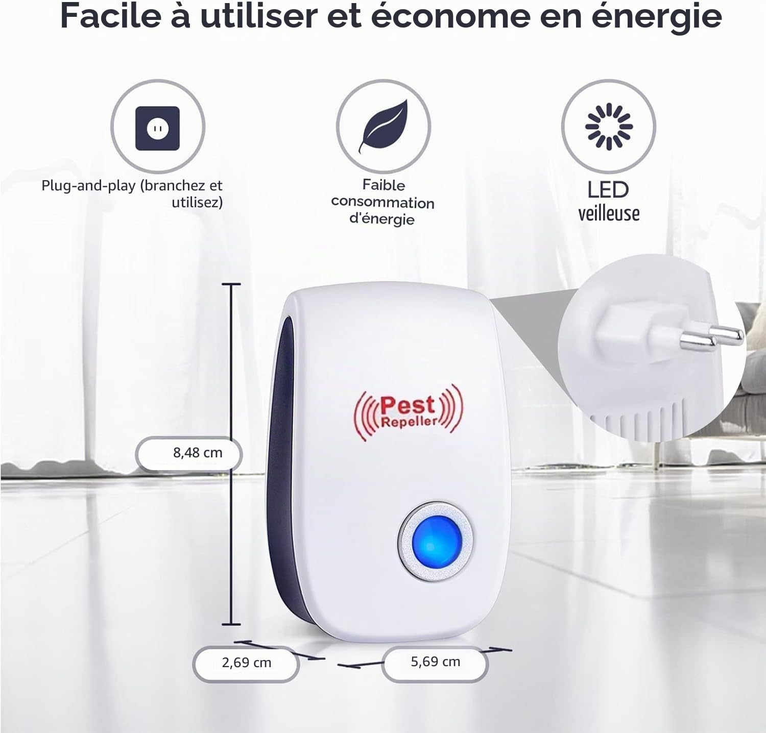 Répulsif Ultrason Anti-Rongeurs Insectes, 6 Pack Ultrason Anti Moustique Ultrason Souris et Rats, Intérieur Répulsif Électronique Insectes Anti Souris, Moustiques, Cafards, Rats, Fourmis, Araignées