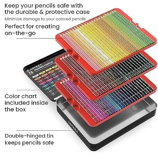 ARTEZA Matite Colorate Da Disegno Professionali | Set di 72 Matite Morbide A Base Di Cera | Impasto Medio, Non Sbiadisce | Per Creare Opere Vivide, Miscelare E Fare Strati Di Colore Come Un Artista