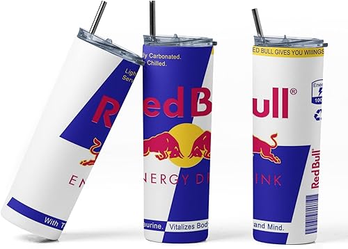 Origional Energy Drink (Red Bull) - Vaso recto para bebidas calientes y frías de 20 onzas con tapa y popote