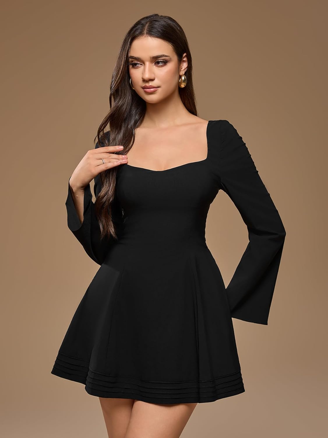 Long Sleeve Mini Dress Sweetheart Neckline A Line Short Party Going Out Dresses for Women - Image 4