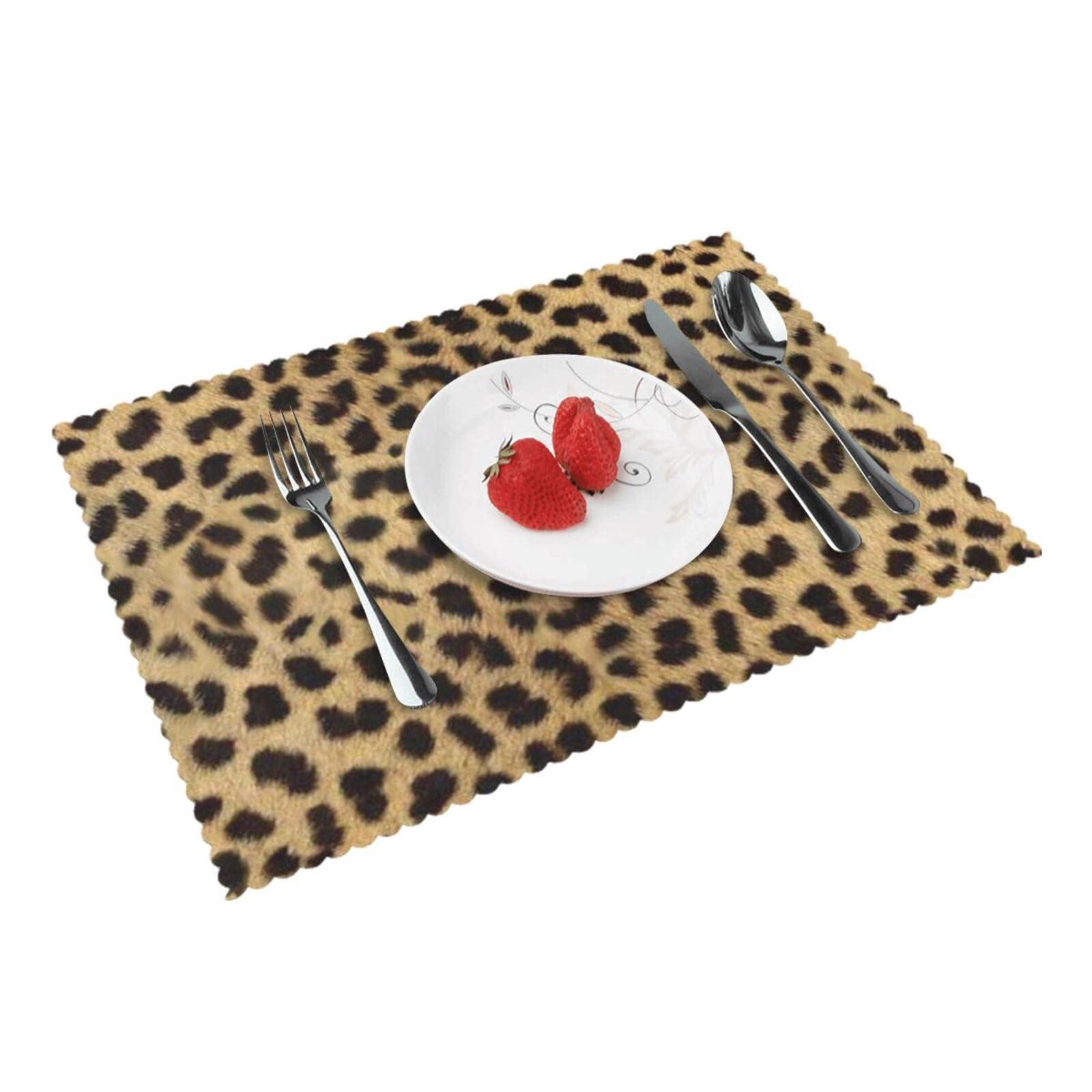Bnvsadc Leopard Animal Print 4 Pcs Heat Resistant Placemat 45X30 Cm, Printed Non-Slip Place Mats For Kitchen Dining Table Indoor Outdoor