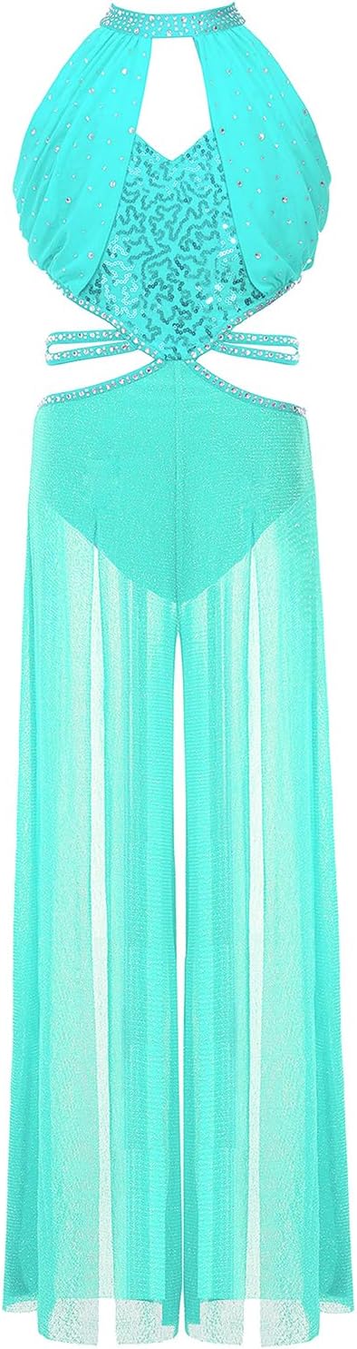 Agoky Girls Dance Bodysuit Figure Ice Skating Jumpsuit Sparkly Gymnastics Leotard for Cha-cha Competitions