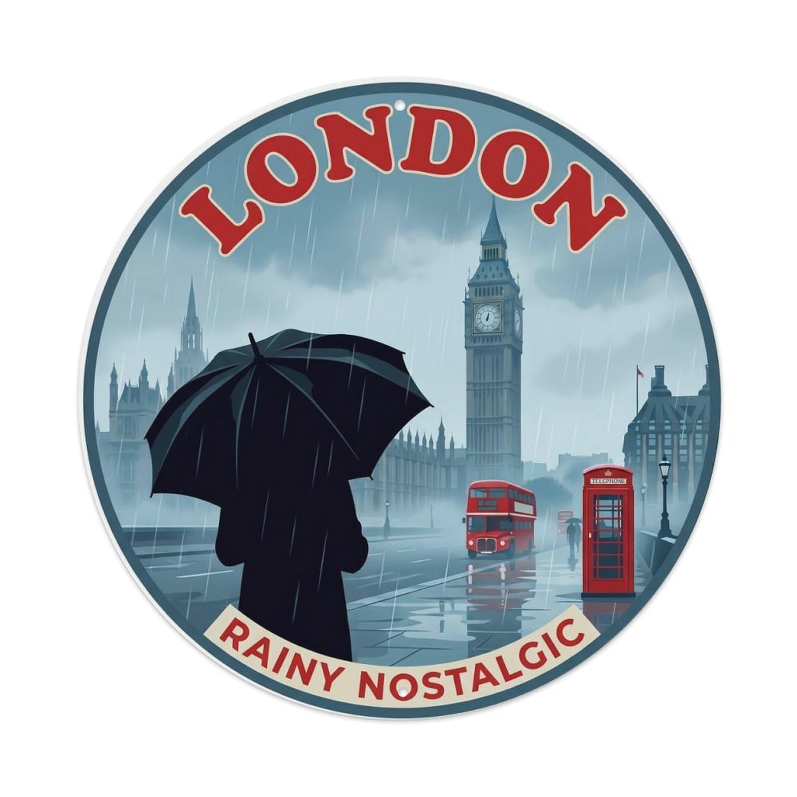 Fqcyn Style Vintage Travel England Rainy Nostalgic Metal Tin Sign