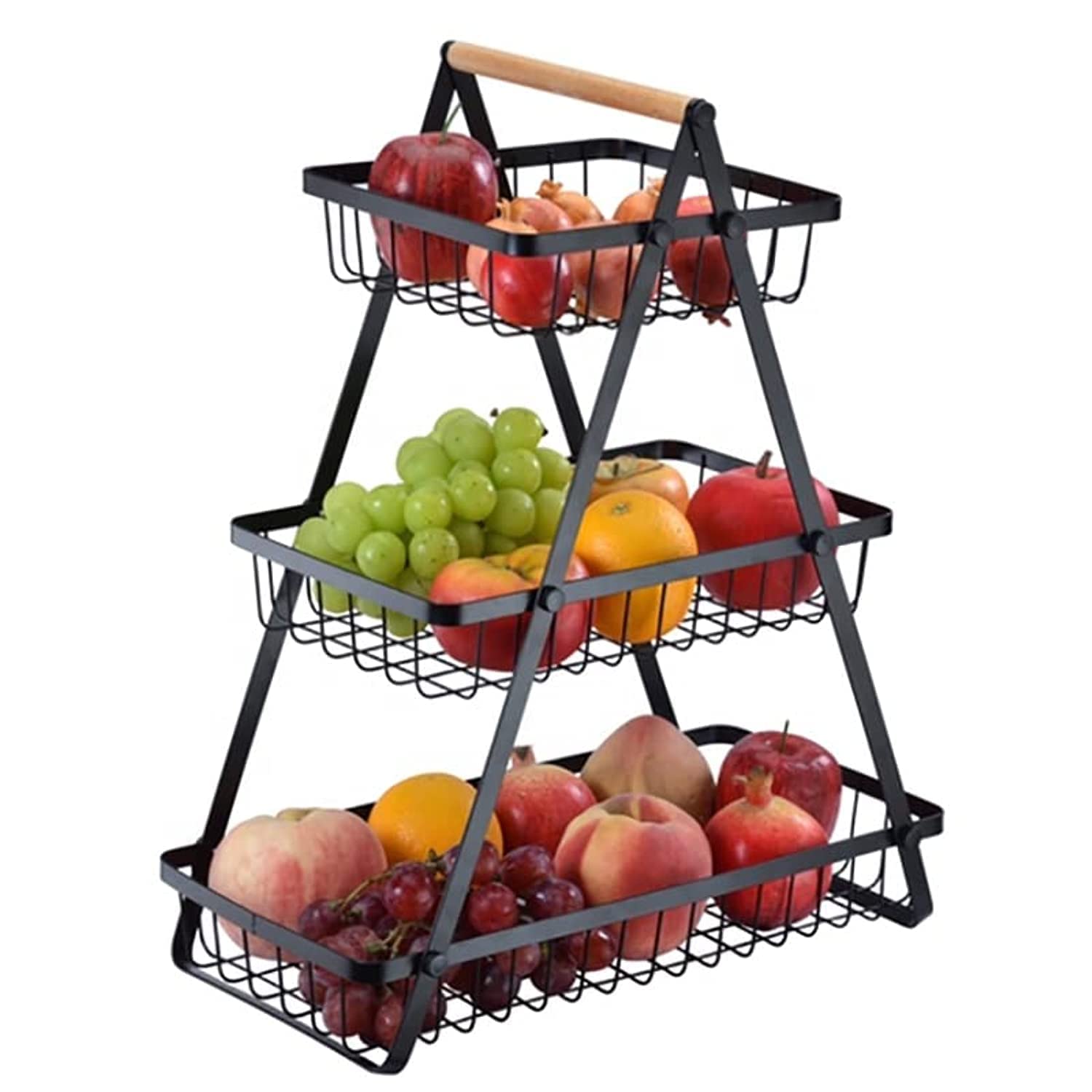 VIO3-Tier Countertop Metal Fruit Basket, Fruit Bowl, Bread Basket, Vegetable Holder for Kitchen Storage Stand (Black)