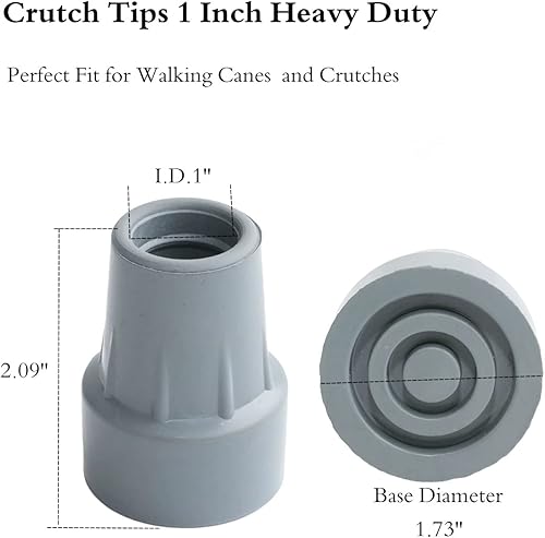 Miniatura 2 de Puntas de muletas de 1 pulgada de repuesto resistentes para bastones mayores, muletas y bastones para caminar (gris, paquete de 2) Puntas de muletas