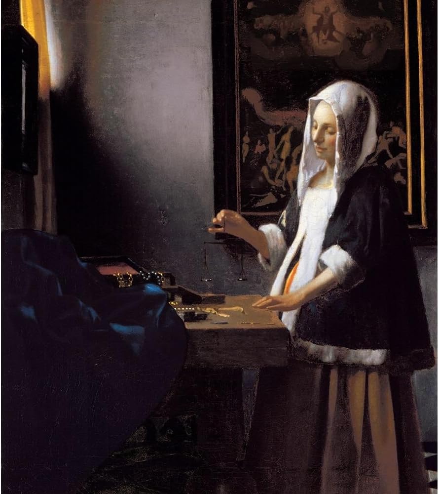 ArtDirect Vermeer-Woman Holding a Balance Unframed Art Print Giclee Poster by Masters Collection - Ready for Framing with Customization Sizes 8x9, 11x12, 16x18, 24x27, 36x41, and 48x54 Inches