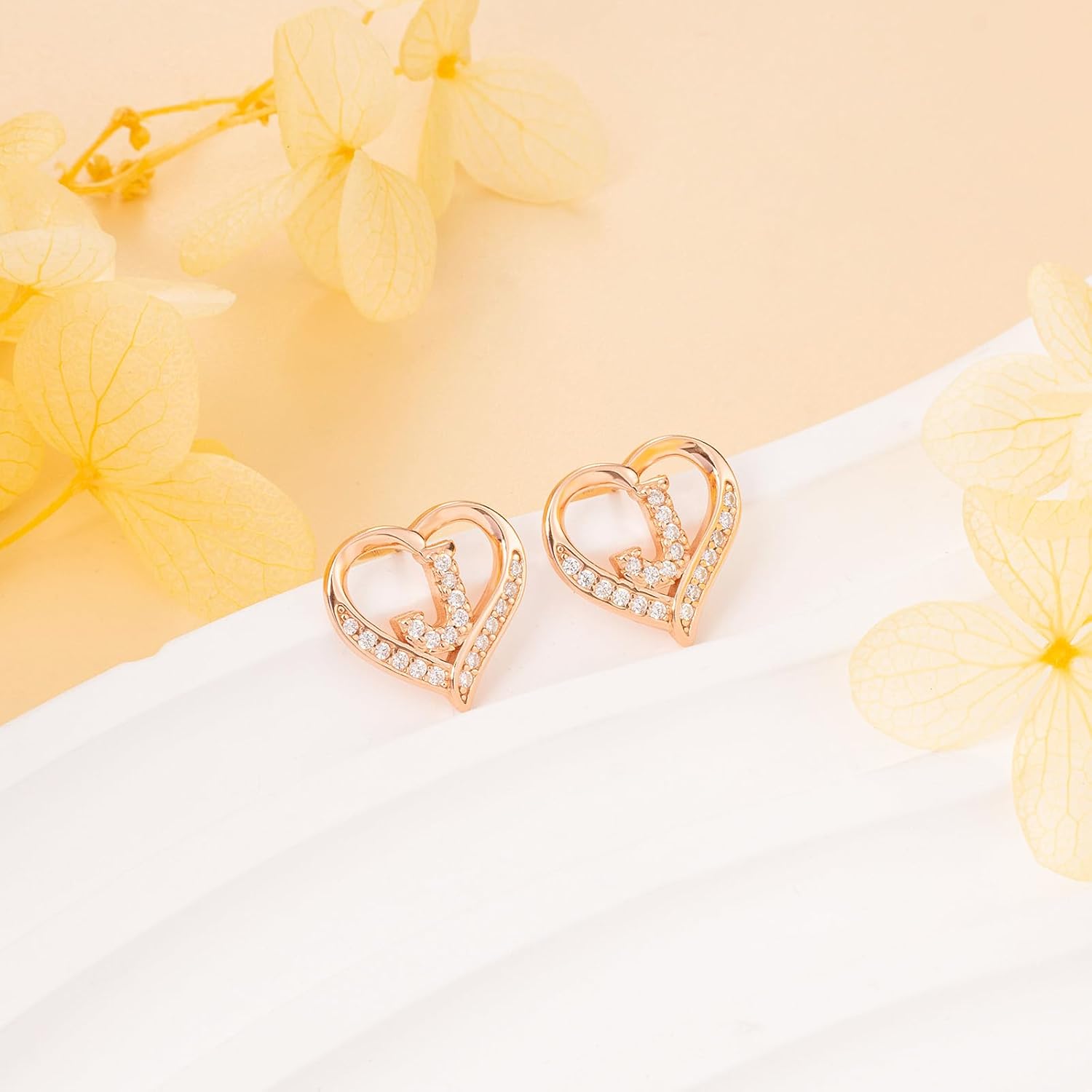 LAXPICOL 26 Initial Earrings for Women Letter A-Z 925 Sterling Silver Stud Earrings Cubic Zirconian Heart Stud Earrings Birthday Valentines Day Gifts for Women 0.5" Silver Tone - Image 5