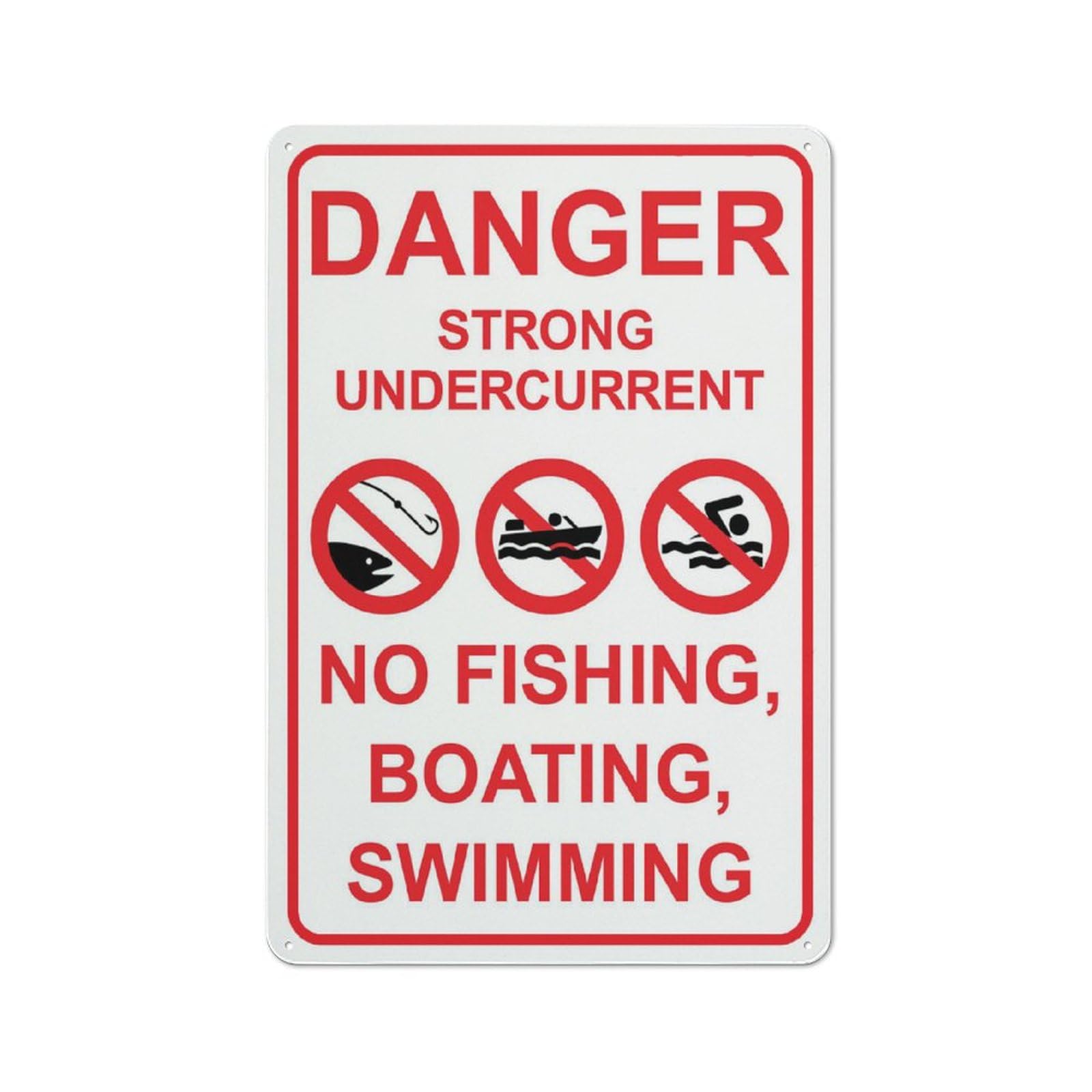 Danger Strong Undercurrent No Fishing Boating Swimming Sign Outdoor Metal Sign - 12 X 8 Metal Signs For Business, Workplace, Office, Home, Delivery Signs, Road Signs, Garden Signs