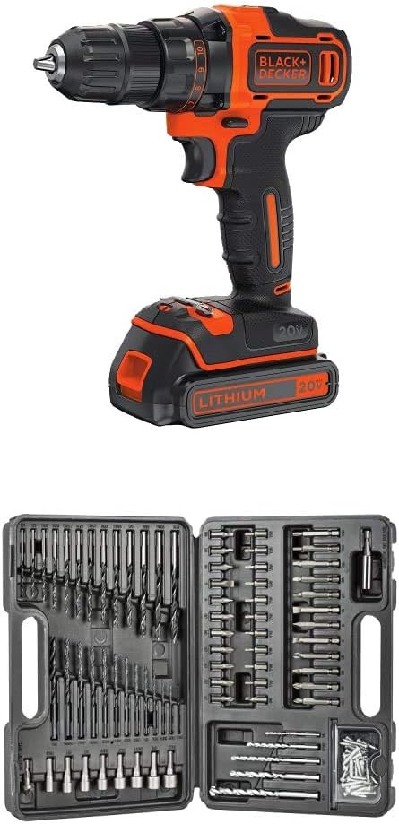 BLACK+DECKER 20V MAX Cordless Drill/Driver Variable Speed (BDCDD220C) with BLACK+DECKER BDA91109 Combination Accessory Set, 109-Piece
