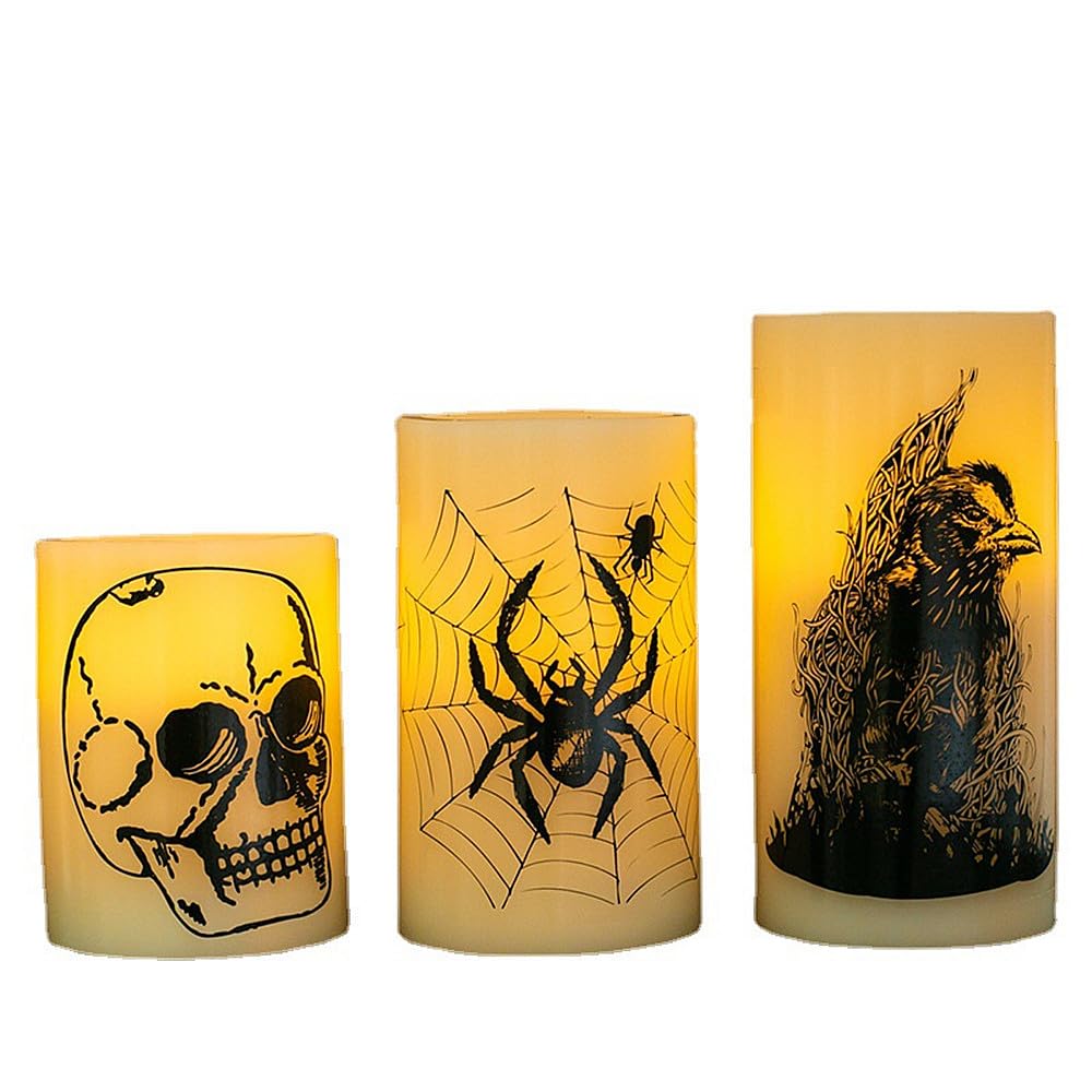Velas LED sin Llama de Halloween Adornos de Calavera y Araña a Pilas