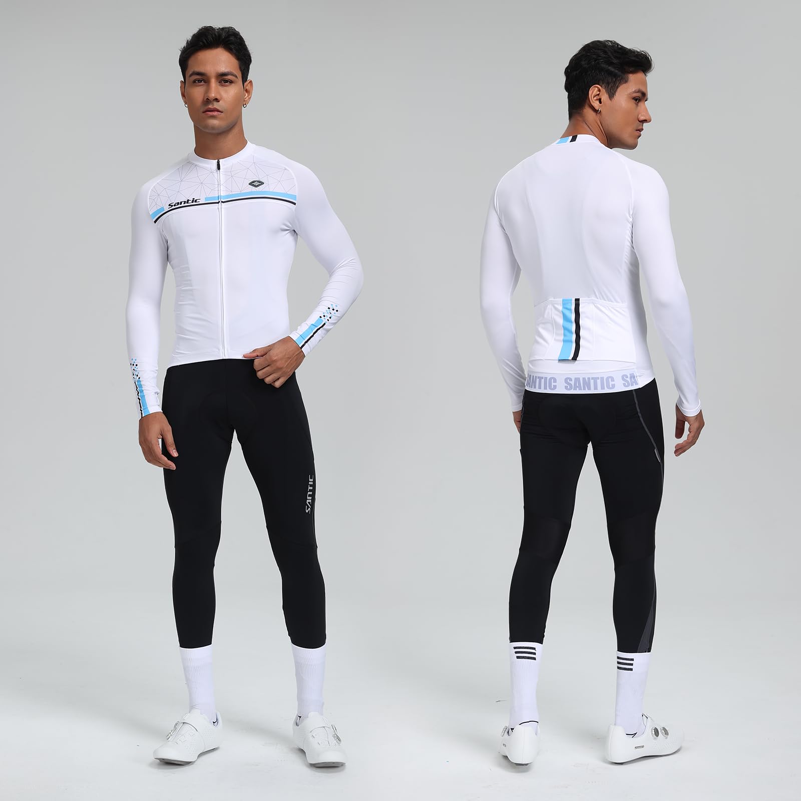 Santic Salopette Ciclismo Uomo Lunga Ciclismo Pantaloni Imbottiti
