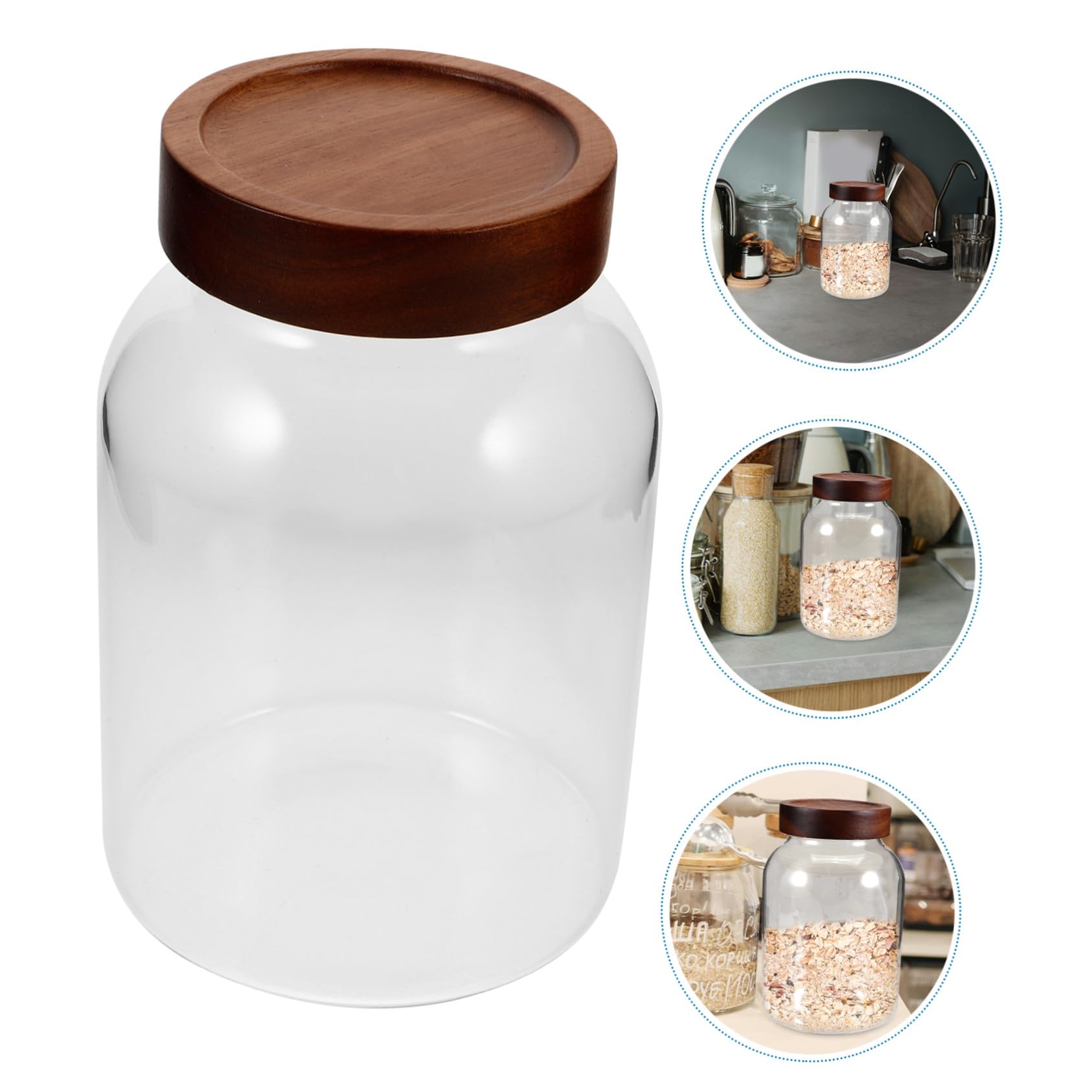 BESTYASH Luftdichtes Einmachglas 1800ml aus Glas mit Holzdeckel | Weithalsbehälter, für Zutaten und Küchenvorräte, Geeignet für Arbeitsplatte und Speisekammer