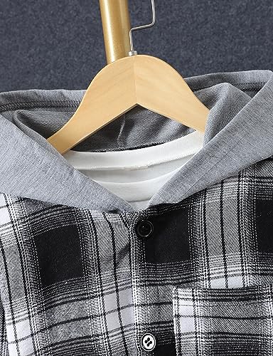Image of Little Boys Two Pieces Outfit Kids Plaid Color Front Button Down Hoodie Sweatshirt and Jogger Sweatpants Sets