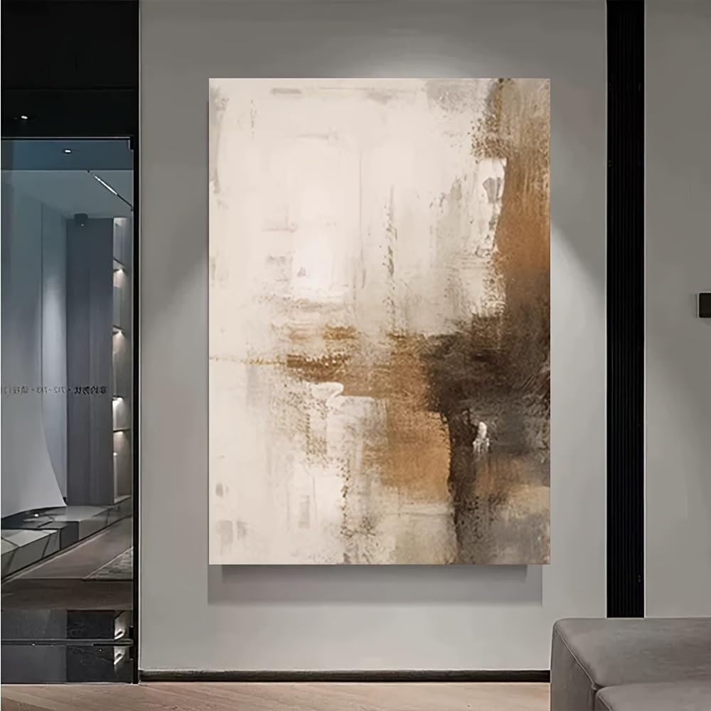 Uudezo With Frame Large Abstract Wall Art Black And White Oil Painting On Canvas Modern Living Room Decor For Home Decoration(70X110cm(28X43in)