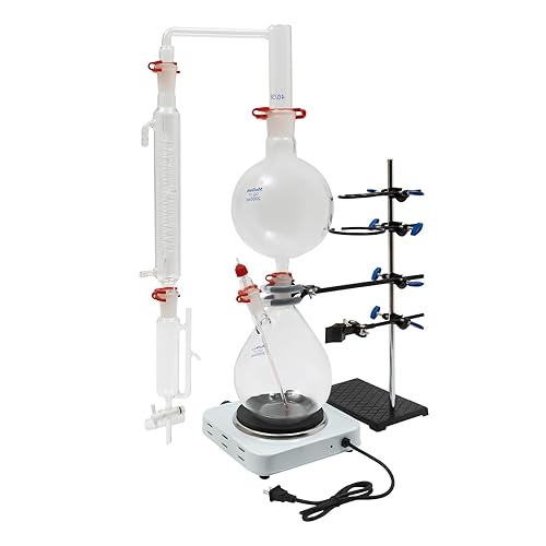 Kit de aparato de destilación de vapor de aceite esencial, purificador de destilador de agua de 67.6 fl oz con condensador + estufa caliente, kit