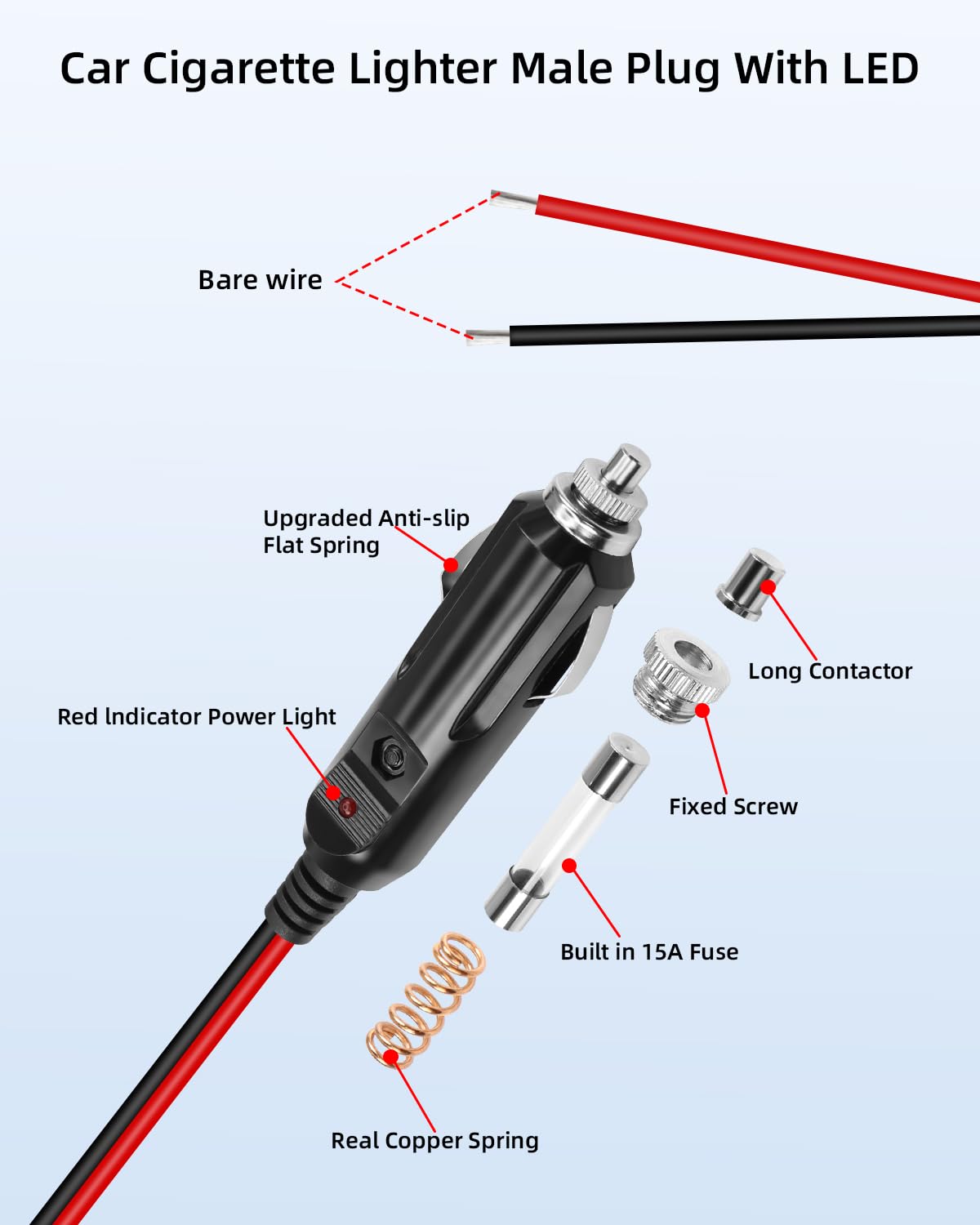 RIIEYOCA 12V 24V Accendisigari Spina Maschio con Cavo di