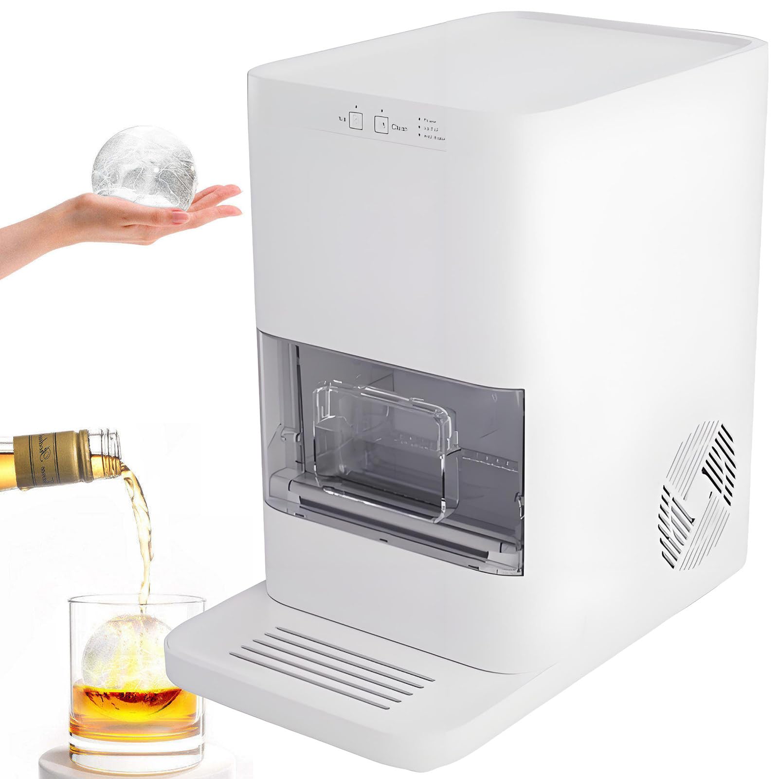 SHENGSHIYU Ice Ball Maker Machine,Portable Ice Maker Countertop,Built-In 1.2l Water Tank, Produces 2 Solid 50mm Large Ice Spheres per Cycle,Countertop Ice Ball Maker for Home & Commercial Use White