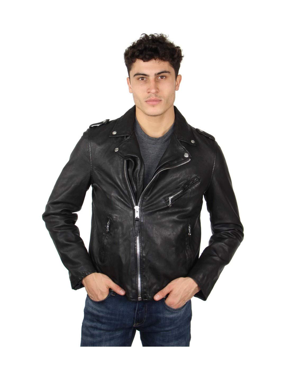 Schott NYC Men's LC1140WX Leather Jacket, Black, S