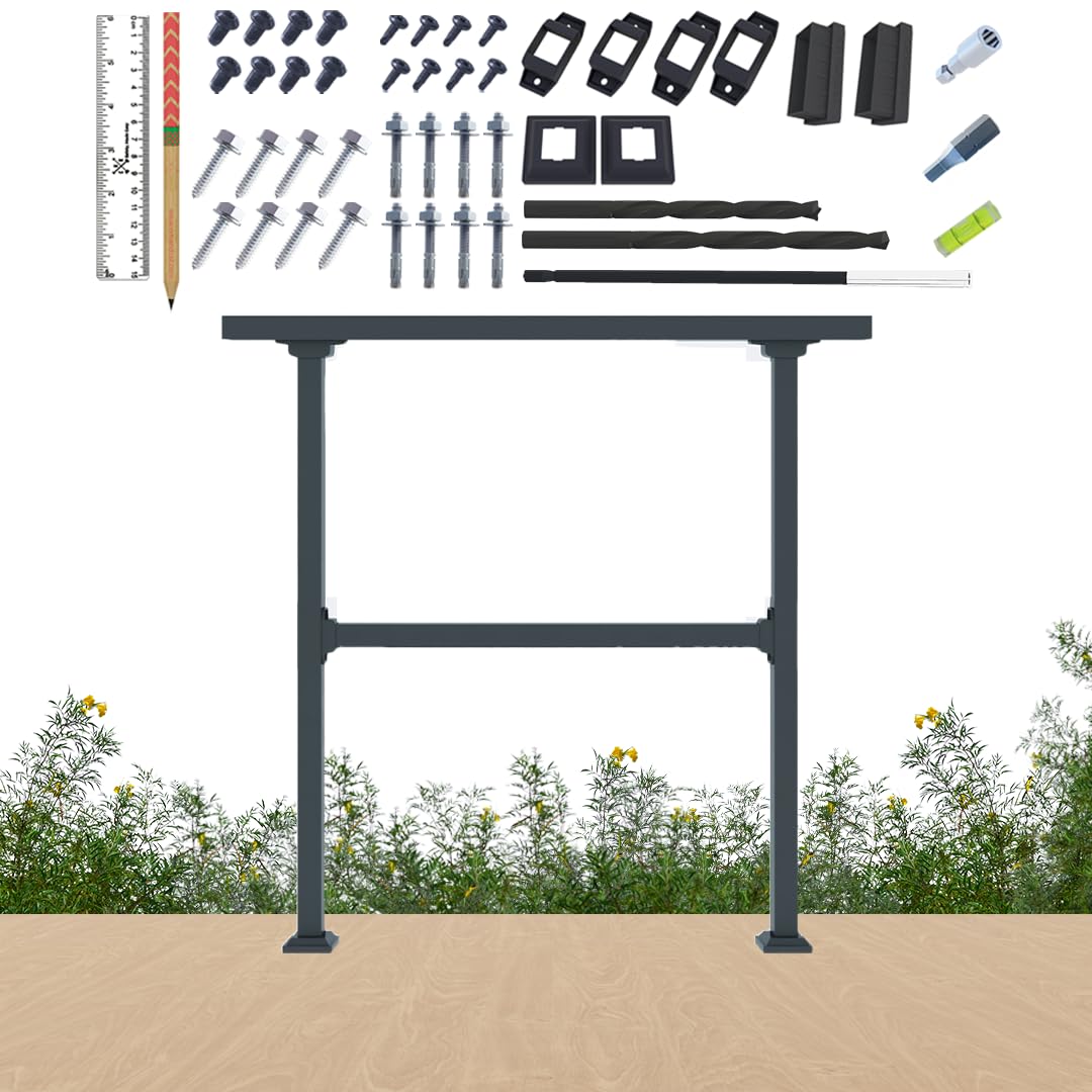 CR Fence & Rail Horizontal Metal Deck Railing, 4ft Wide Residential Handrail, 40-Inch Tall Black Straight Railing for Decks, Patios, and Flat Surfaces 40" tall 4 feet