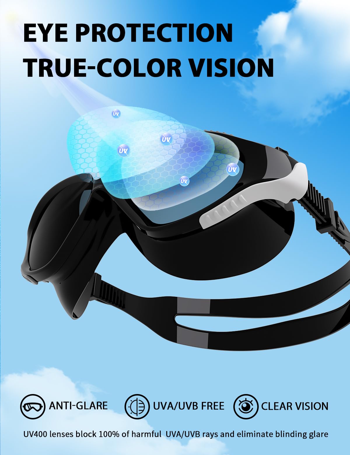 Gafas de natación panorámicas de 180° para adultos, ultra cómodas, de silicona líquida, antivaho, UV, para piscina y al aire libre, mujeres, hombres y jóvenes