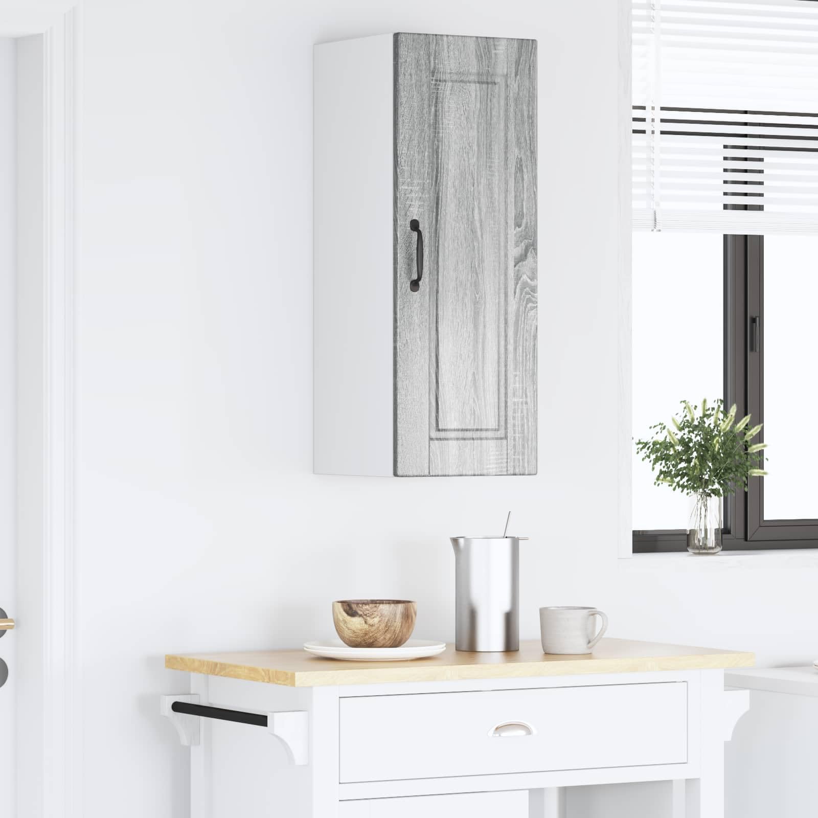 Grauer Küchenschrank Sonoma 30 x 31 x 80 cm aus Holzwerkstoff mit Wandmontage als Wandschrank Küchenzubehör für Moderne Innenküchen