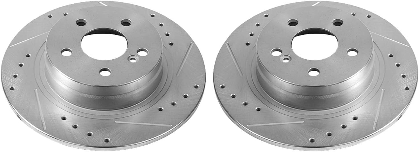 PowerStop Evolution Rear Brake Rotors For Mercedes-Benz C250 2012-16 | Mercedes-Benz C300 2008-12 - Drilled and Slotted Performance Disc Rotors Upgrade, EBR1047XPR