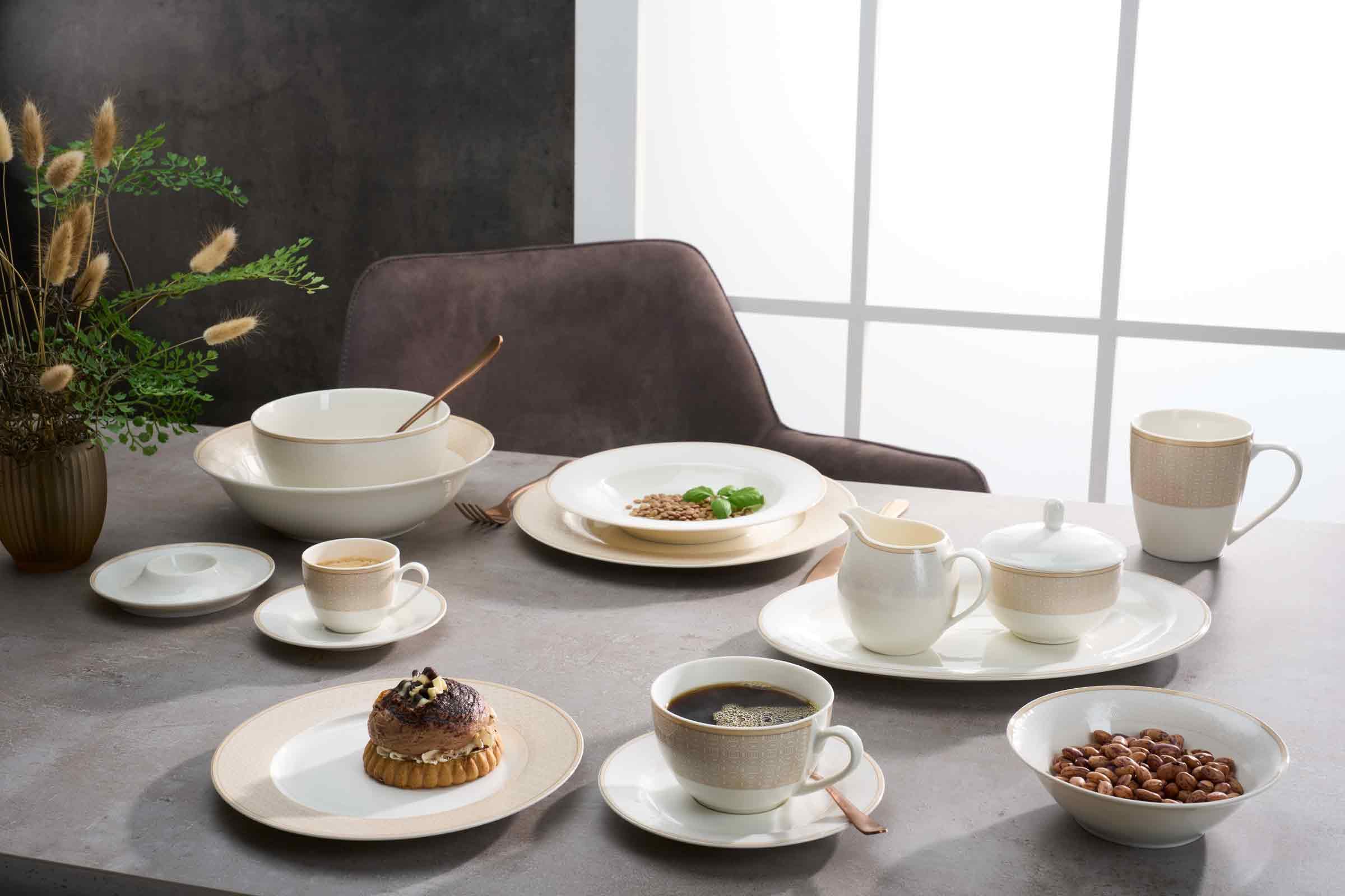 Ritzenhoff & Breker Geo Espressotasse mit Untertasse 90 ml 6er Set | Edles Porzellan-Geschirr mit geometrischem Relief-Dessin in zarten Pudertönen | Elegantes Design, zeitgemäß & stilvoll