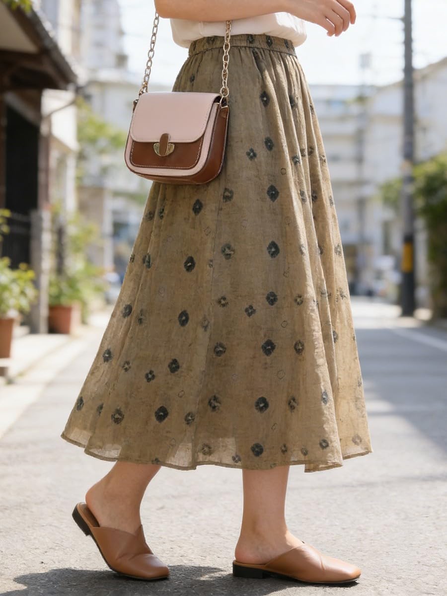Gonna A-Line Donna Floreale Tasca Vita Gonna A-Line Donna Floreale(Khaki L)