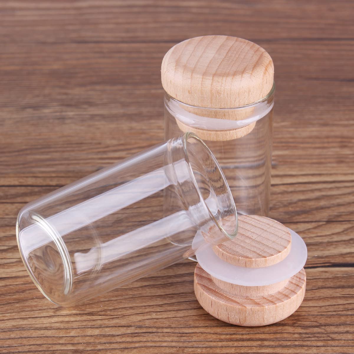 SYLALE 24 Piezas 20ml 30 * 50mm Tubos de ensayo con Tapas de Madera frascos de Vidrio frascos de Vidrio Wishing Bolttes Wish Botella for Regalo de Manualidades de Boda