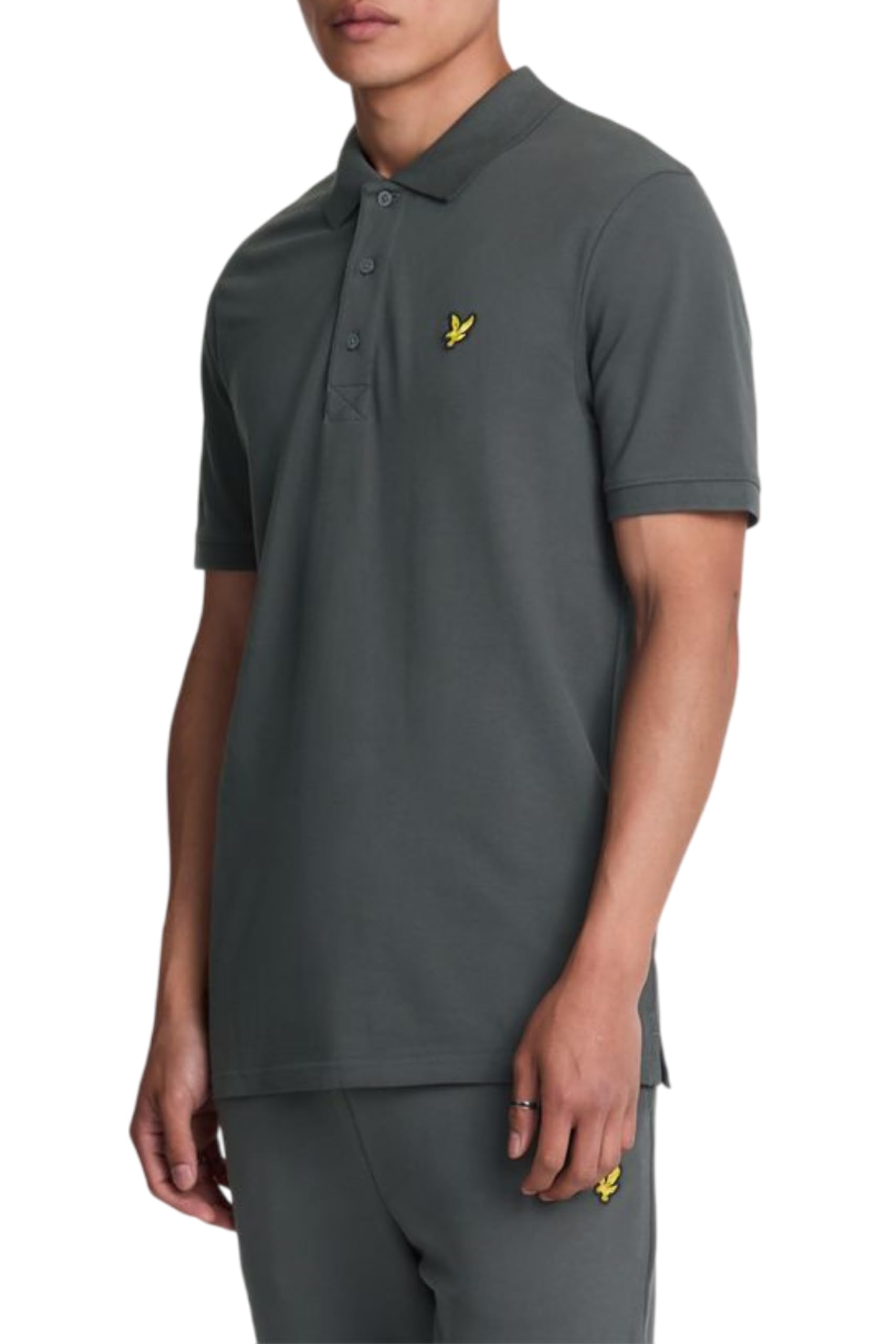 Lyle & Scott Uomo Polo Monocolore Tipped Con Riga Grigio Canna Di Fucile M-image