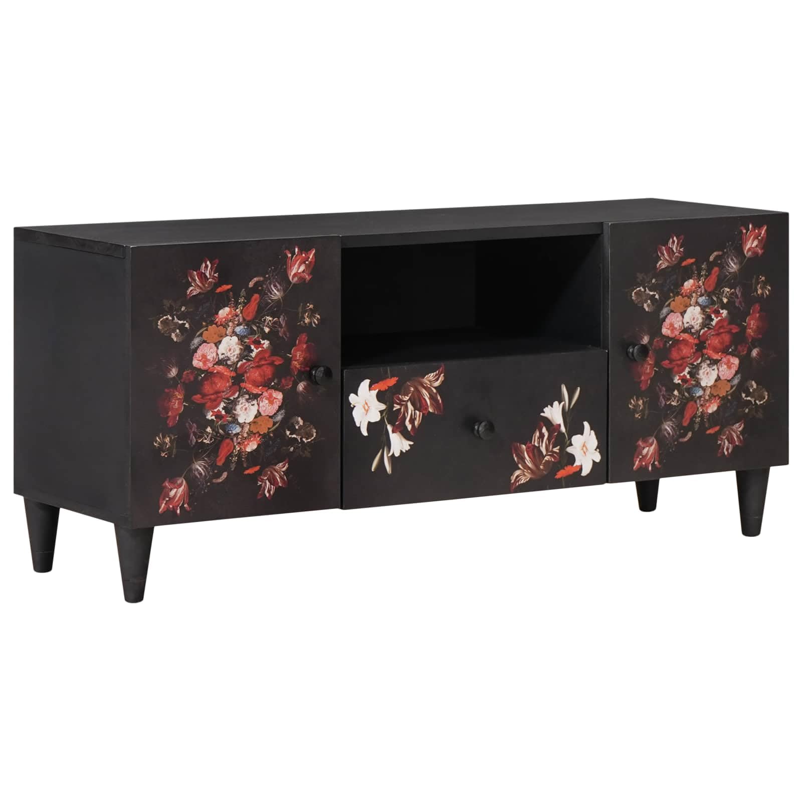 Gabinete de almacenamiento multimedia madera mango macizo 105 x 33,5 x 46