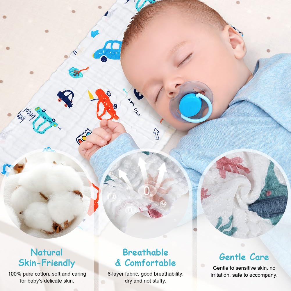 AYESY Muslin Squares Cloth for Baby,6 Pack 25cm x 50cm Burp Cloths for Baby,100% Cotton 6 Layers Extra Soft and Absorbent Baby Burping Cloth Muslin Squares for Newborn Boys Girls - Image 4