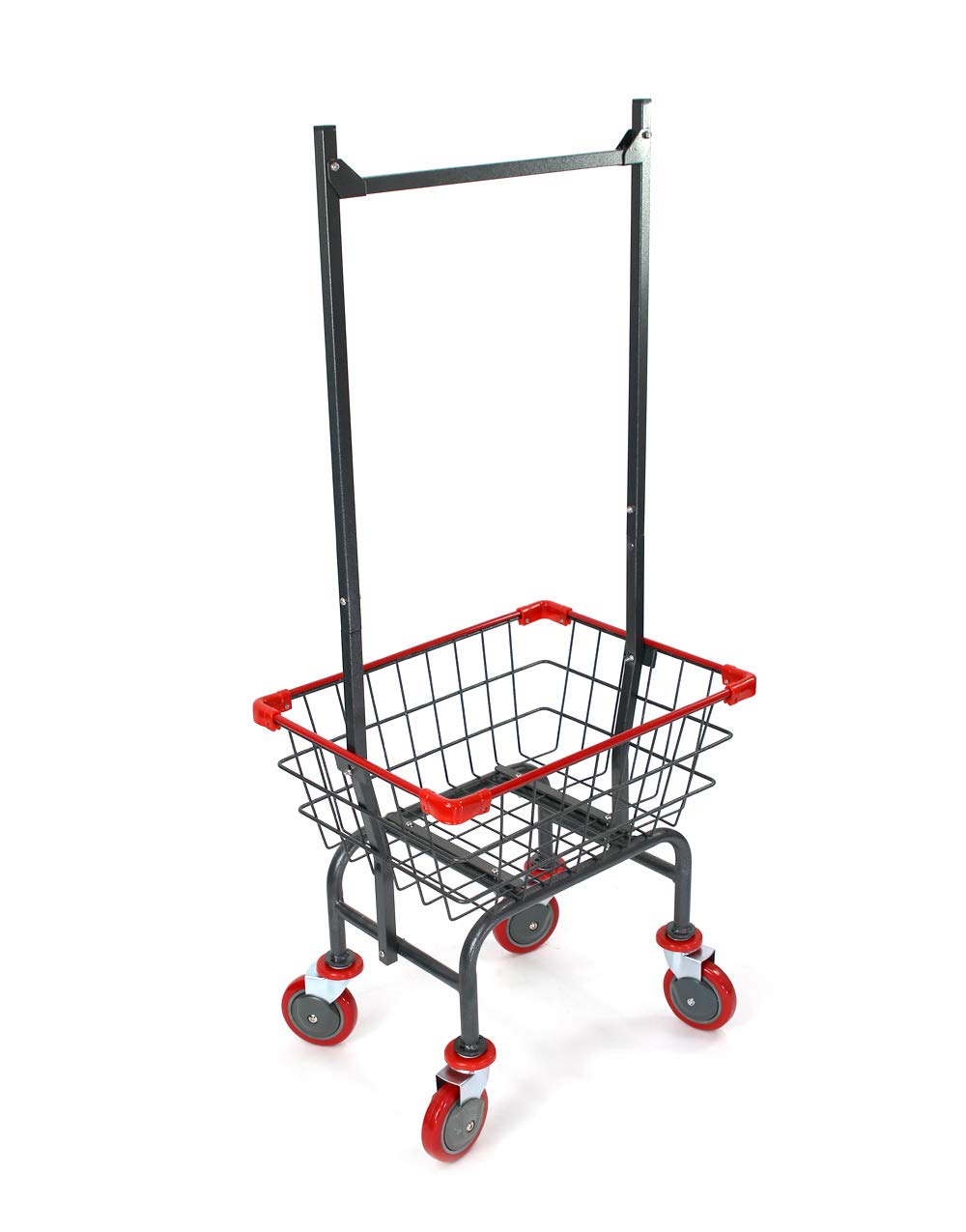 CHAMINUSA Laundry Cart Grey Powder Coated with Double Pole Rack, 1.5-Bu (Red, Black, Blue Trim) (Red)