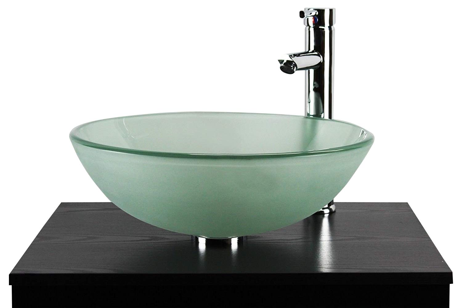 Home Supplies – Modern Tempered Frosted Glass Round Vessel Sink Bowl Bathroom, Cloakroom Basin Sink for Countertop, Vanity Cabinet and Hotel Lavatory | 42x14x42cm (WxHxL)