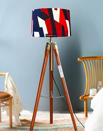 Hopdezyo Wooden Crafter Designer Corner Floor Lamp Burgundy Red Print Drum Shade for Living Room, Bedroom, Home Decors Gift