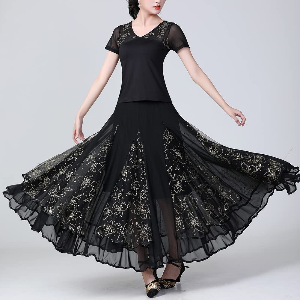 Jupe de Danse du Ventre Haute Fente Longue Jupes Professionnelle pour Femme Jupe Évasée Jupe Maxi Flamenco Danse Grande Costume Danse Orientale