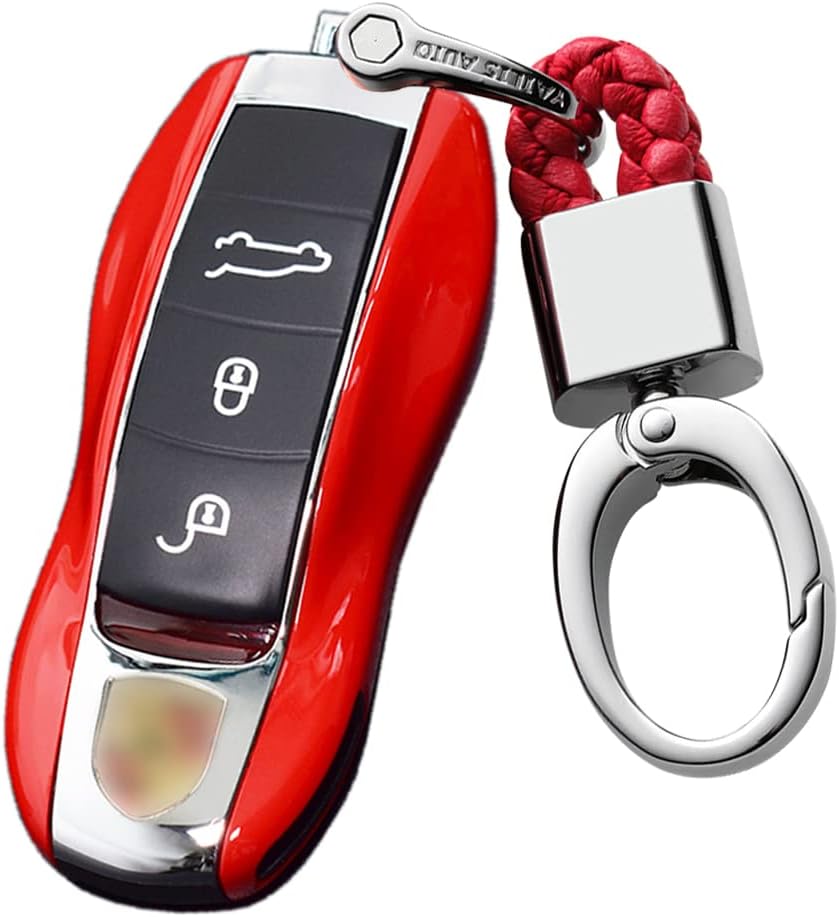 Porsche 911 Key Cover - Fits Carrera S, 4, GT3, Boxster, Cayenne, Cayman, Macan, Panamera - Red ABS Protective Case with Remote Key Shell