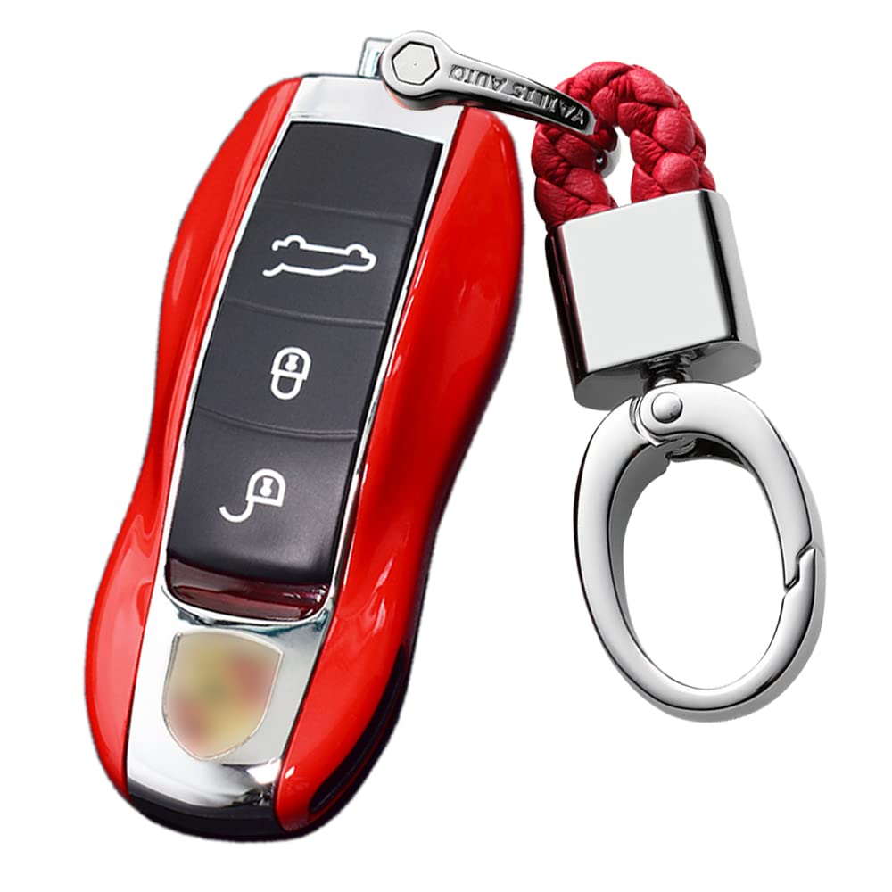 HIBEYO Custodia In Silicio Per Chiave Porsche – 3 Tasti, Compatibile Con Boxster, Macan, Panamera, Rossa