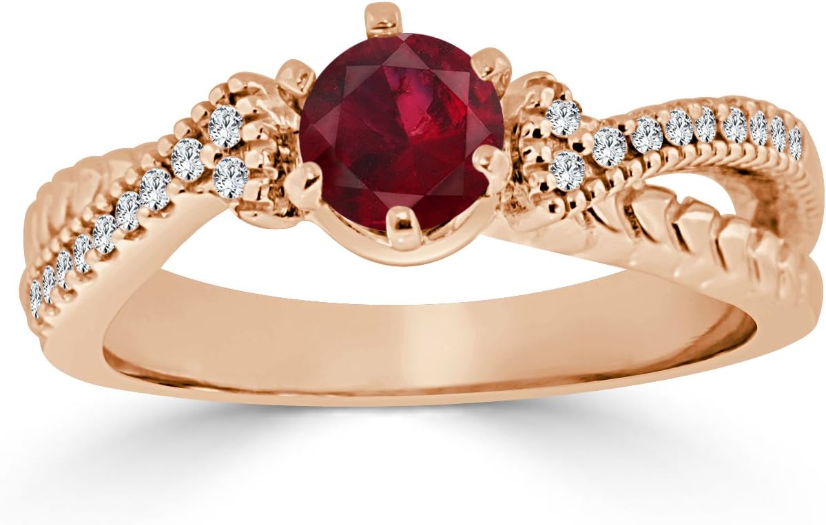 14k Gold Round Ruby Diamond Engagement Ring (1/2 cttw,Ruby, I1-I2) Size 4-9