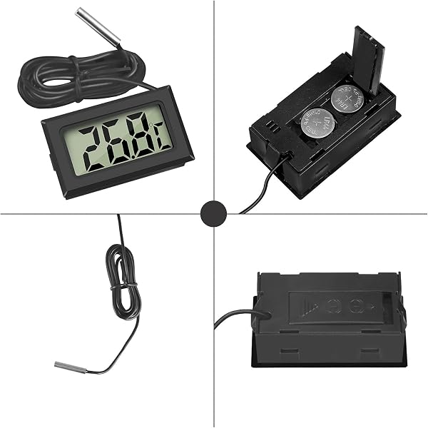 Thlevel Digital Reptile Thermometer Fridge Temperature Probe Temperature Gauge Inside Outside for Freezer Refrigerator Aquarium 4 Pack Black - 2