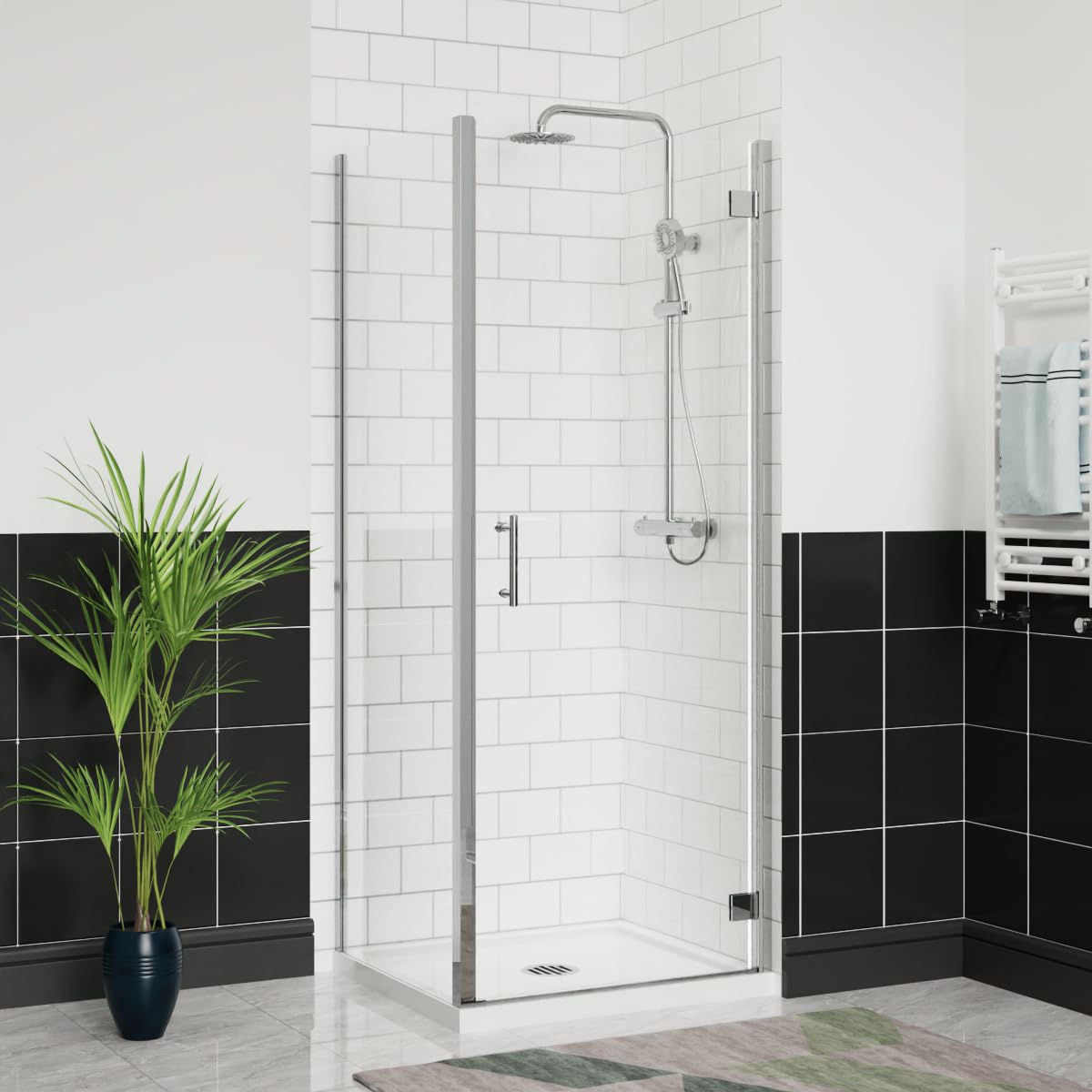 Aquariss Chrome Shower Enclosure Hinged Door With Side Panel 800X800mm