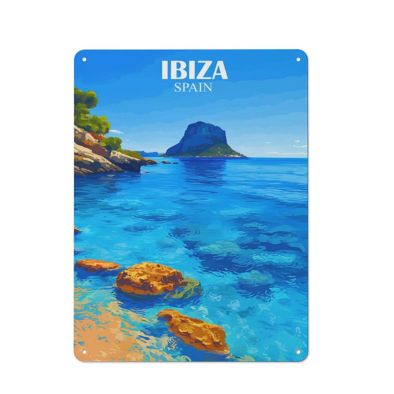 Junmoney Style-4 Vintage Tin Sign 40X30cm With Ibiza Spain For Garage Or Workshop, For Metal Sign Collectors, For Cafés, Pubs And Restaurants