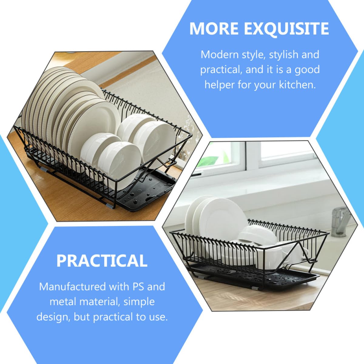 Zerodeko Égouttoir Cuisine en Fer Noir Plateau Amovible, Porte-ustensiles Pratique pour Plan de Travail, Design Moderne et Résistant la Décoloration
