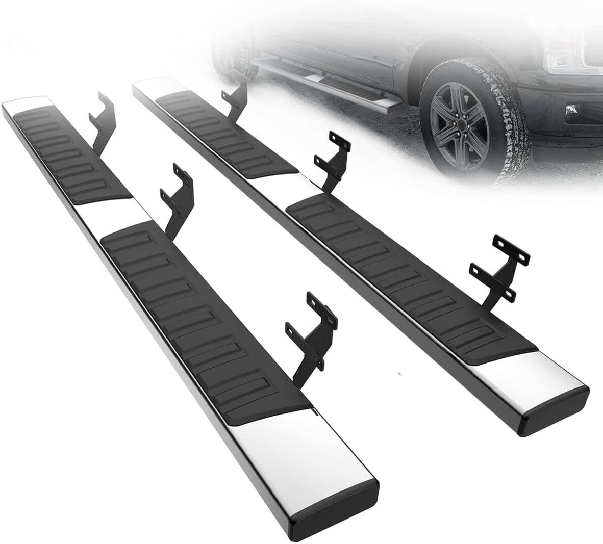 LEESENEVO Compatible with Crew Cab 6" Running Boards Nerf Bar Side Steps Silver E03SS0123