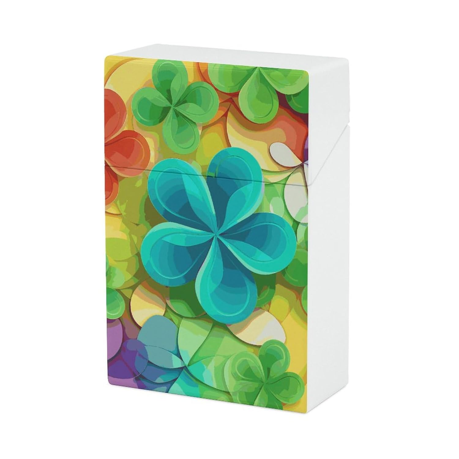 Rainbow Circle Shamrock Cigarette Case for King Size Retro Holder Case with Exquisite Carved Patterns Box 20 Regular Size Cigarettes