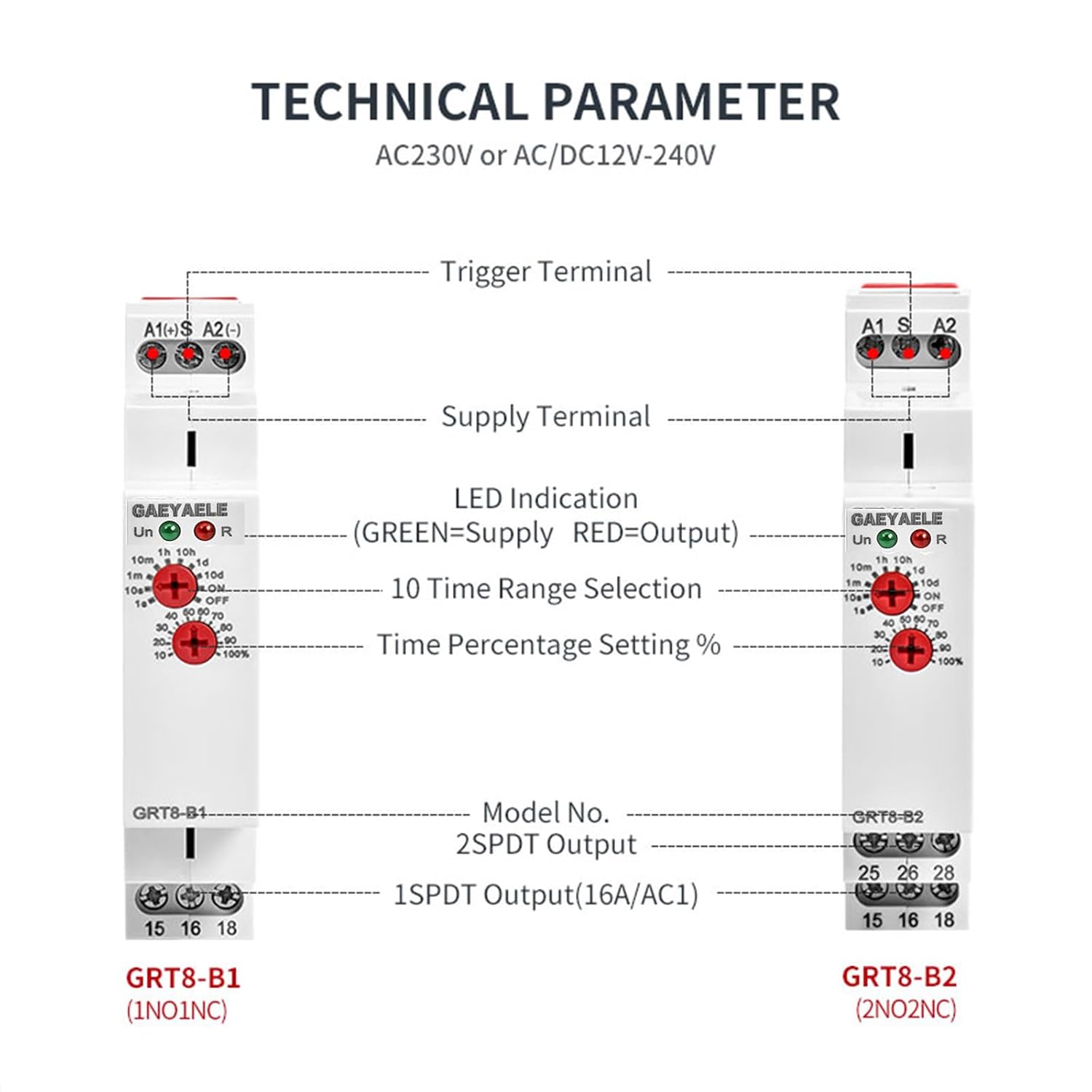Delay Off Time Relay Electronic 16A AC/DC12-240V with CE CB Certificate(GRT8-B2,AC/DC12V-240V)